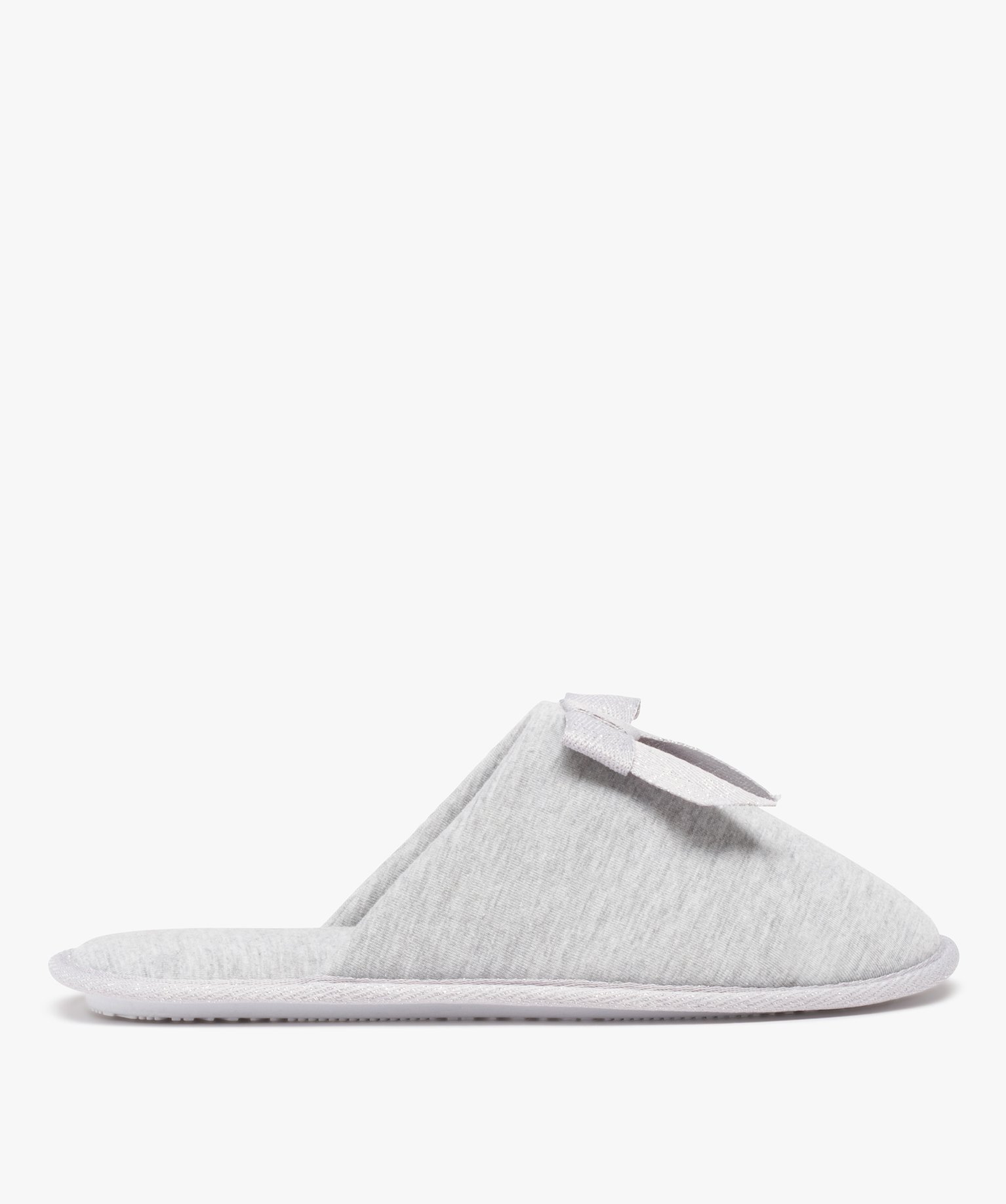 Chaussons femme mules plates en jersey à n?ud brillant gris clair | GEMO