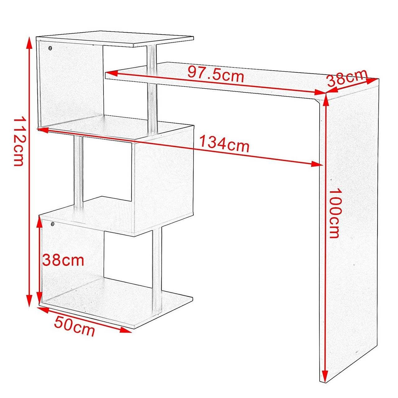 Woltu Bartisch (1-St), Stehtisch mit 3 Ablageflächen, aus Metall & MDF