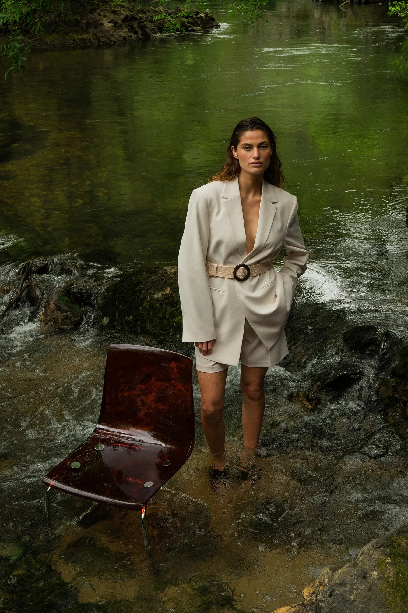 Oversize-Blazer mit geflochtenem Gürtel