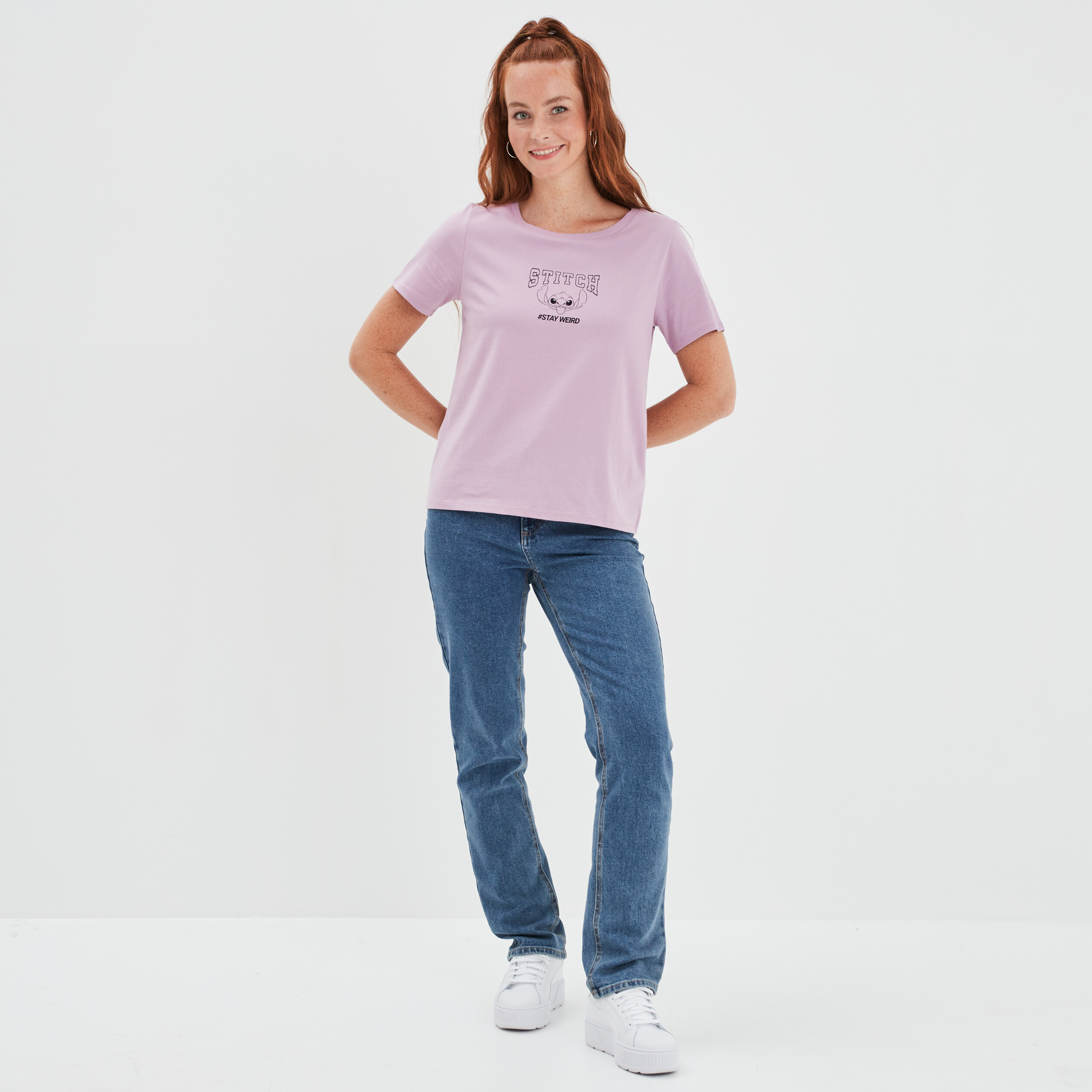 T-shirt manches courtes coton Stitch parme femme | La Halle