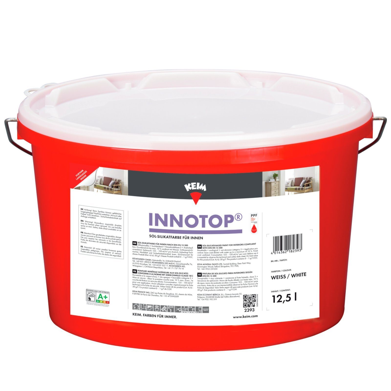 KEIMFARBEN GMBH Wandfarbe KEIM Innotop, Sol-Silikatfarbe für innen, weiß, 12,5 Liter