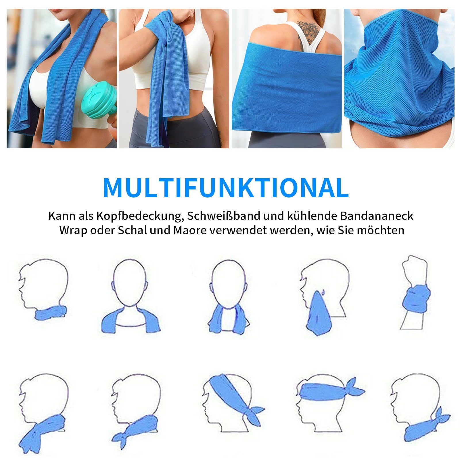 TWSOUL Sporthandtuch Kühlendes Handtuch, Schnell trocknendes Sport-Eishandtuch, (6-St), Hellblau + leuchtendes Grün + Blau + Hellgrau + Rosenrot + Orange