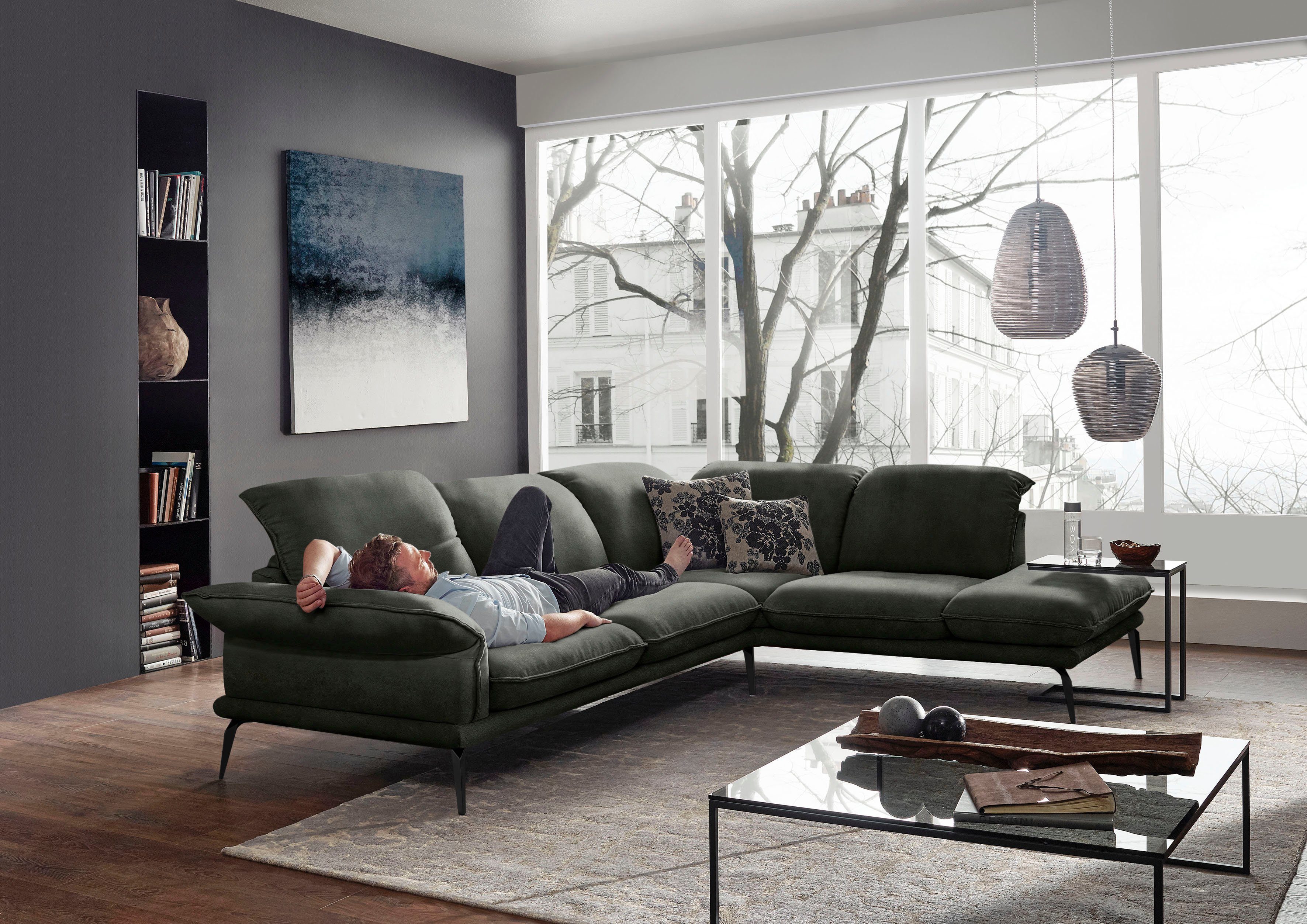 W.SCHILLIG Ecksofa sherry, Kopfstützenverstellung, Metallfüße in Schwarz, Breite 302 cm