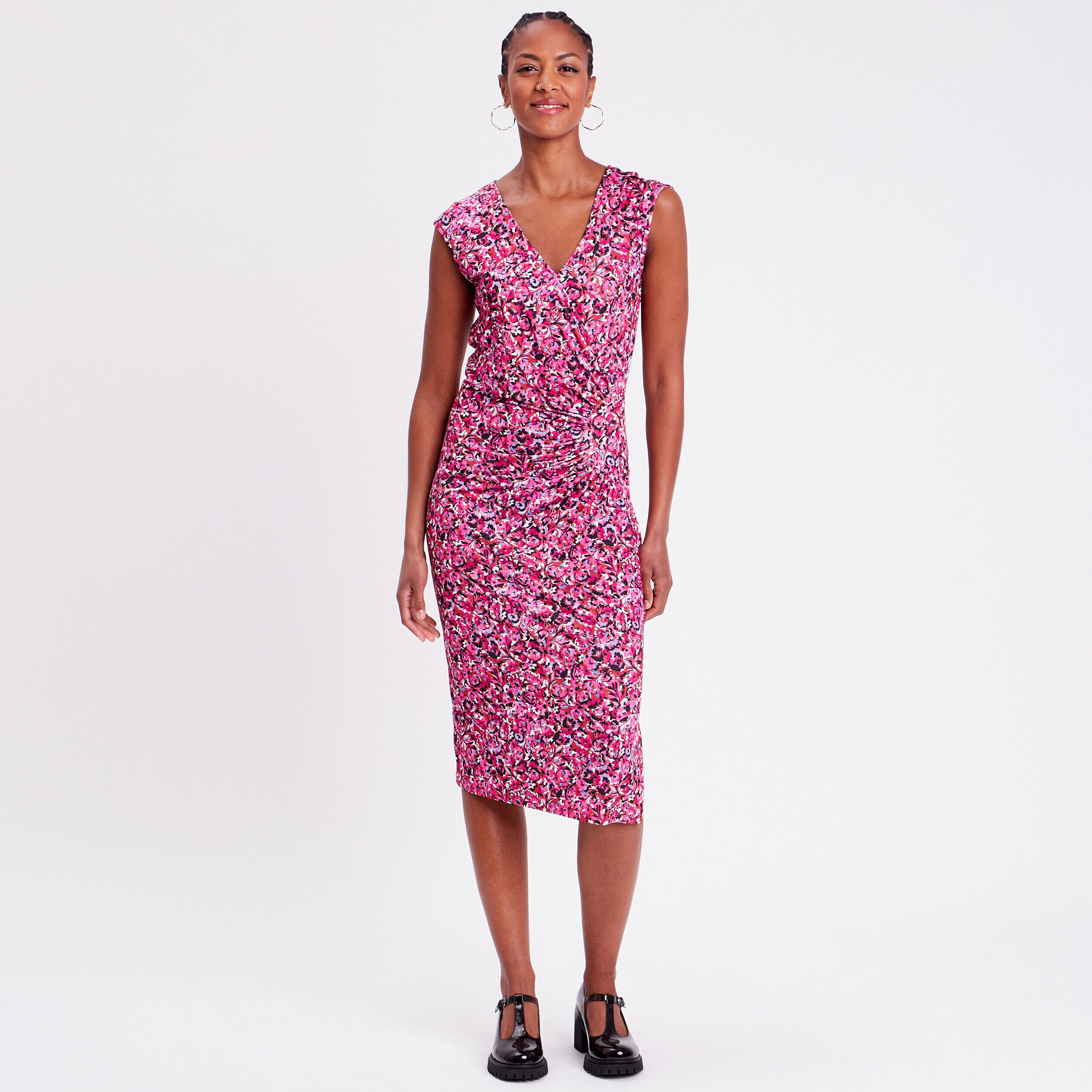 Robe midi droite drapée satin rouge femme | Cache Cache
