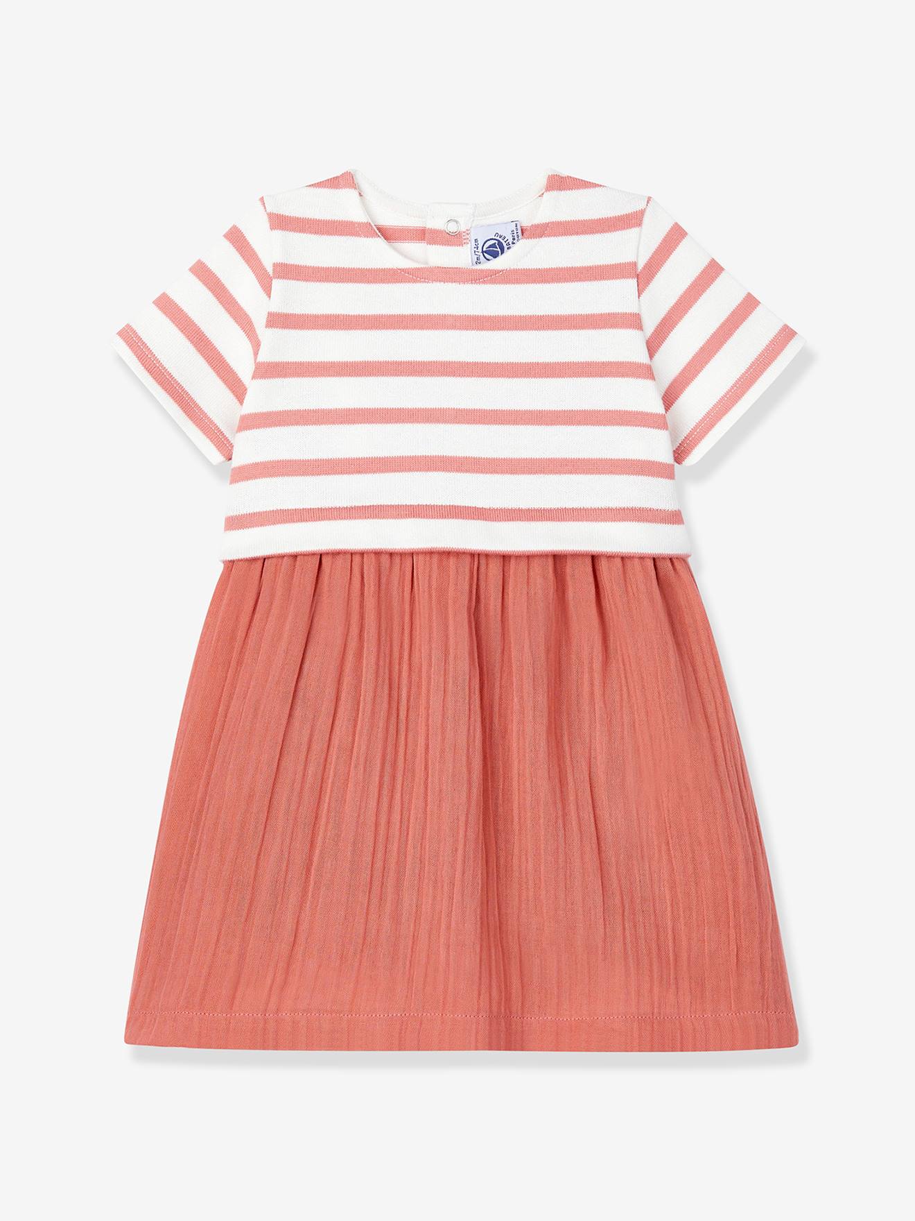 Robe bi-matière en gaze de coton et jersey épais bio bébé