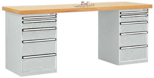 Manuflex Werkbanksystem Combi 2 Case Modell 2 Multiplex, Stahl  Lichtgrau 2.000 x 700 x 840 mm
