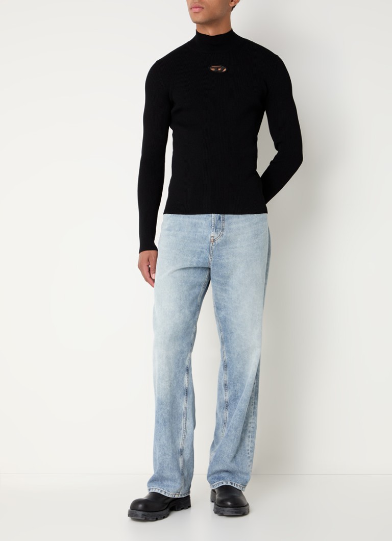 Maglione a collo alto a coste Diesel K-Zackary con logo e dettagli traforati.