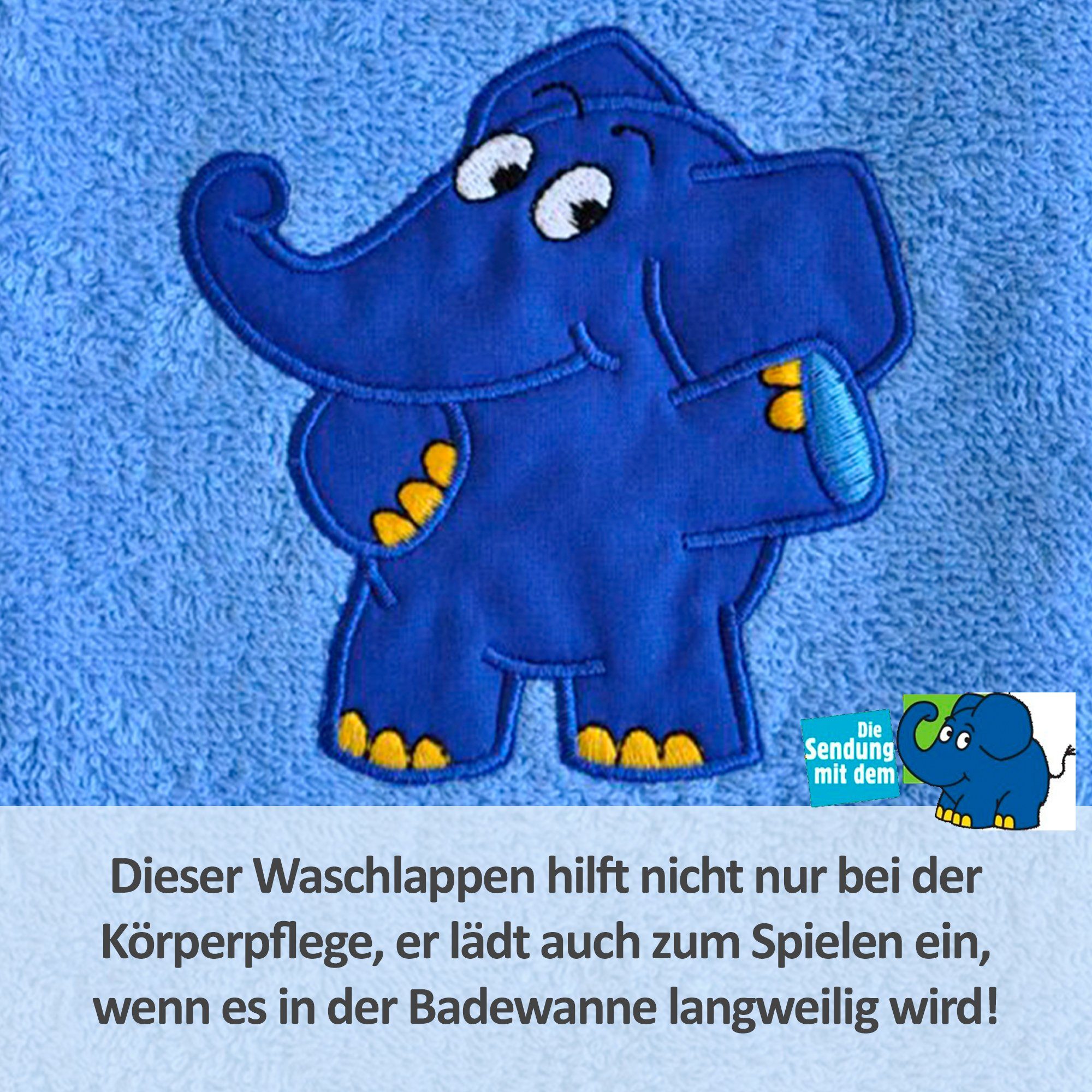 Smithy Waschlappen Waschhandschuh Baby mit dem blauen Elefanten (1-tlg), Applikation