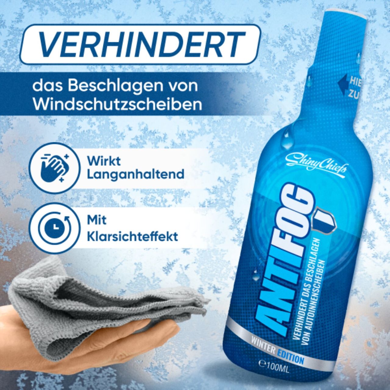 ShinyChiefs ANTIFOG - ANTI BESCHLAG 100ML Spray für Auto, Spiegel, Fenster und Brillen