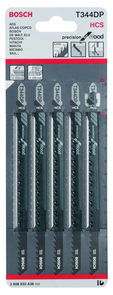 Bosch Blue Accessories 2608633A36 T344DP Stiksavklinger T-skaft pr. 5 stk. træ