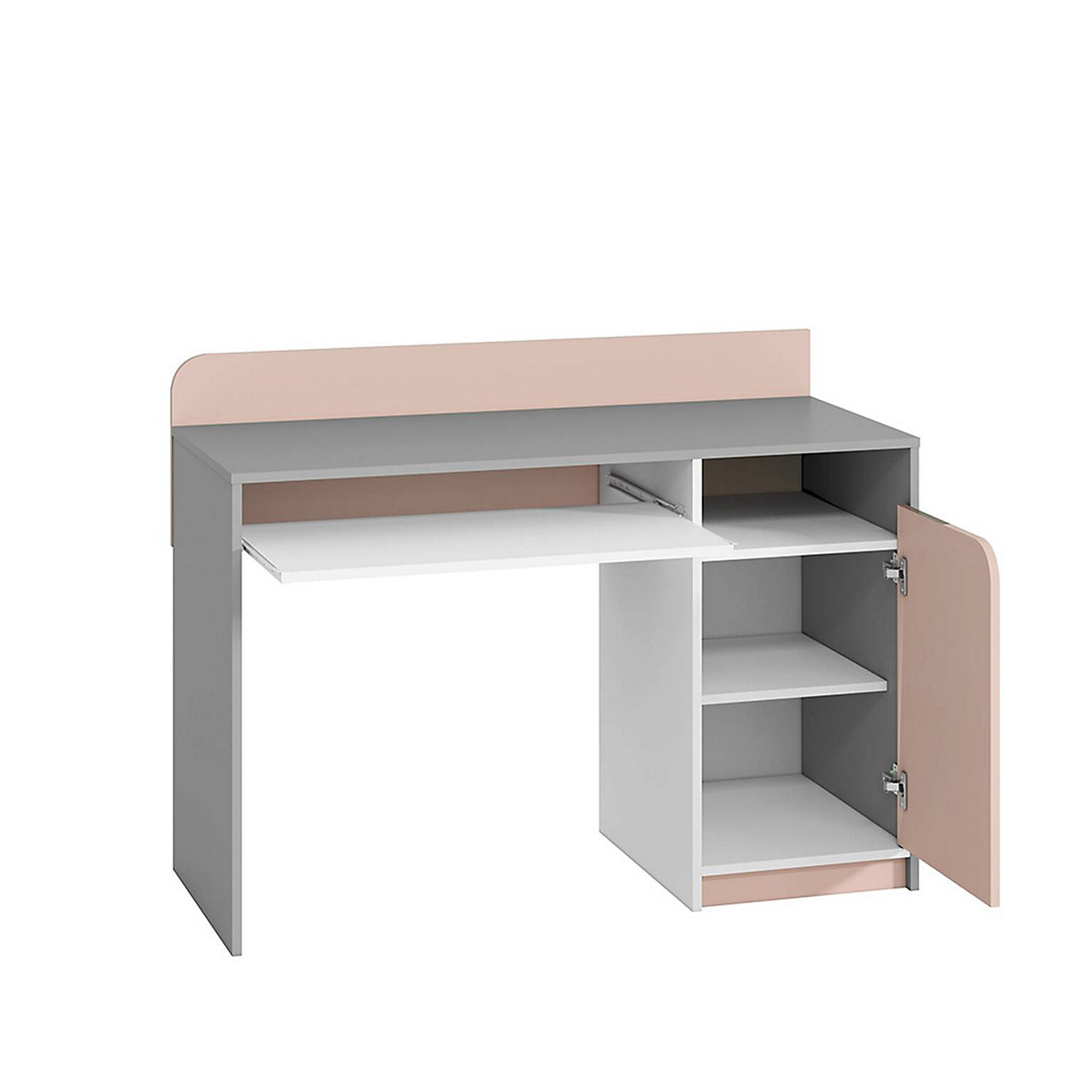 Kinderzimmer Schreibtich grau INGOLSTADT-131 mit Absetzungen in rosa, B/H/T: ca. 120/91/52 cm