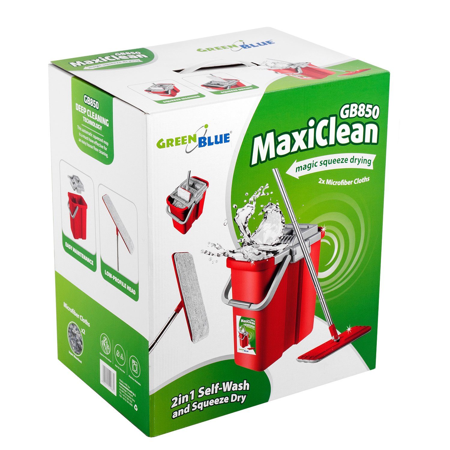 GreenBlue Wischmopp GB850, 8L-Eimer mit 2-Kammer-System zur Nass- u. Trockenreinigung