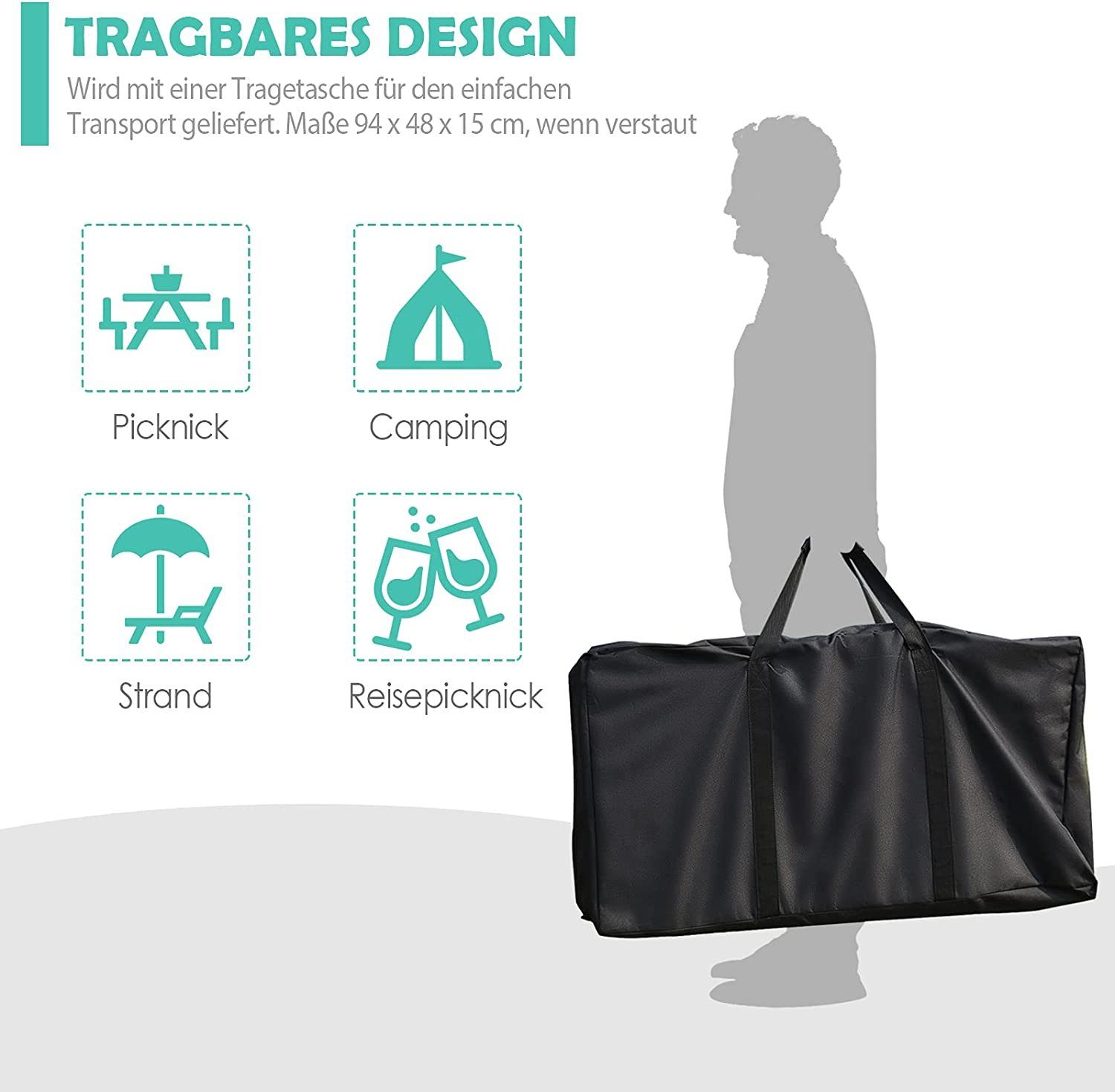 KOMFOTTEU Campingtisch Tragetasche, Falttisch mit 3 Platten