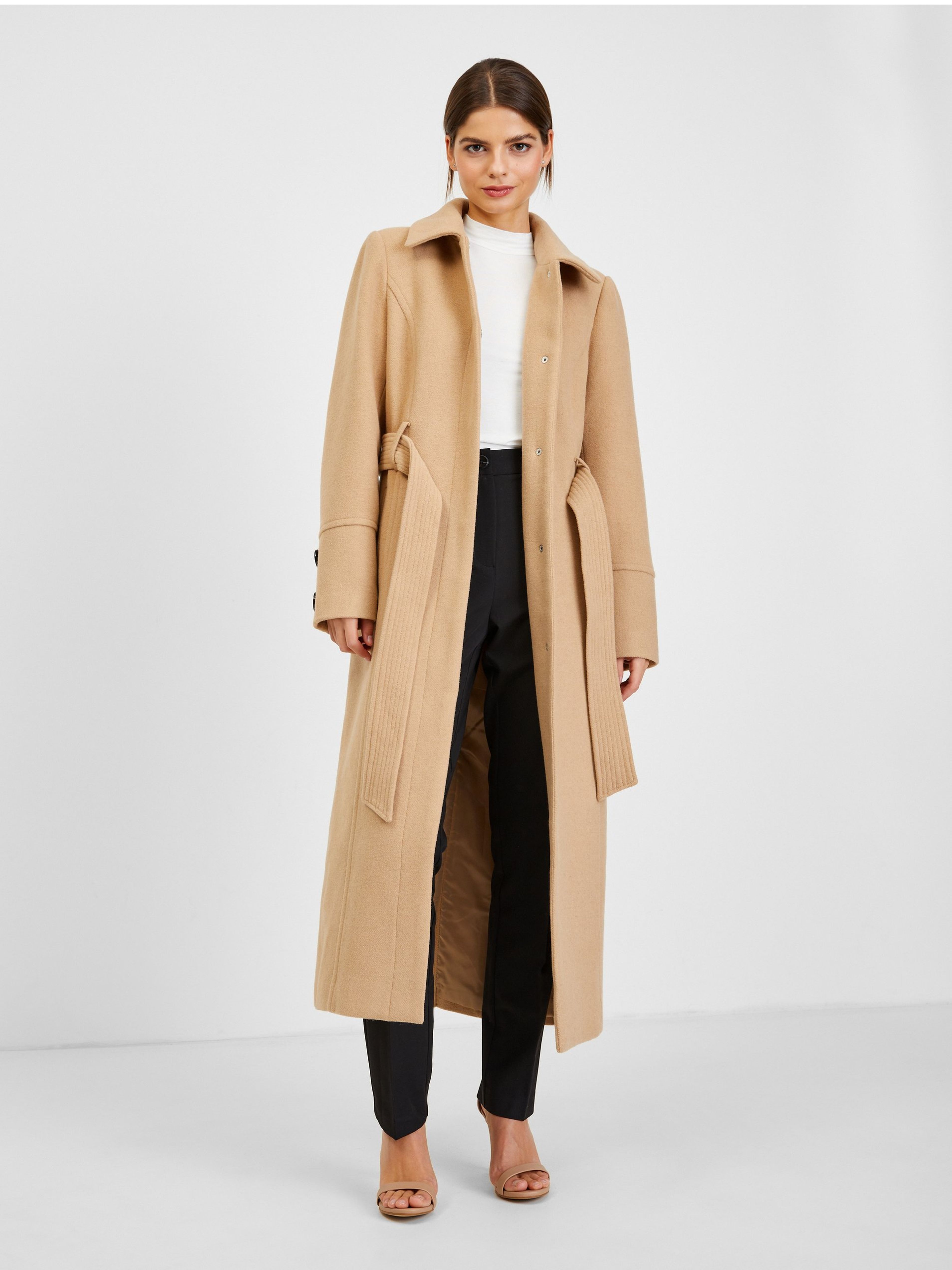 Beigefarbener Damen-Wintermantel mit Wolle ORSAY