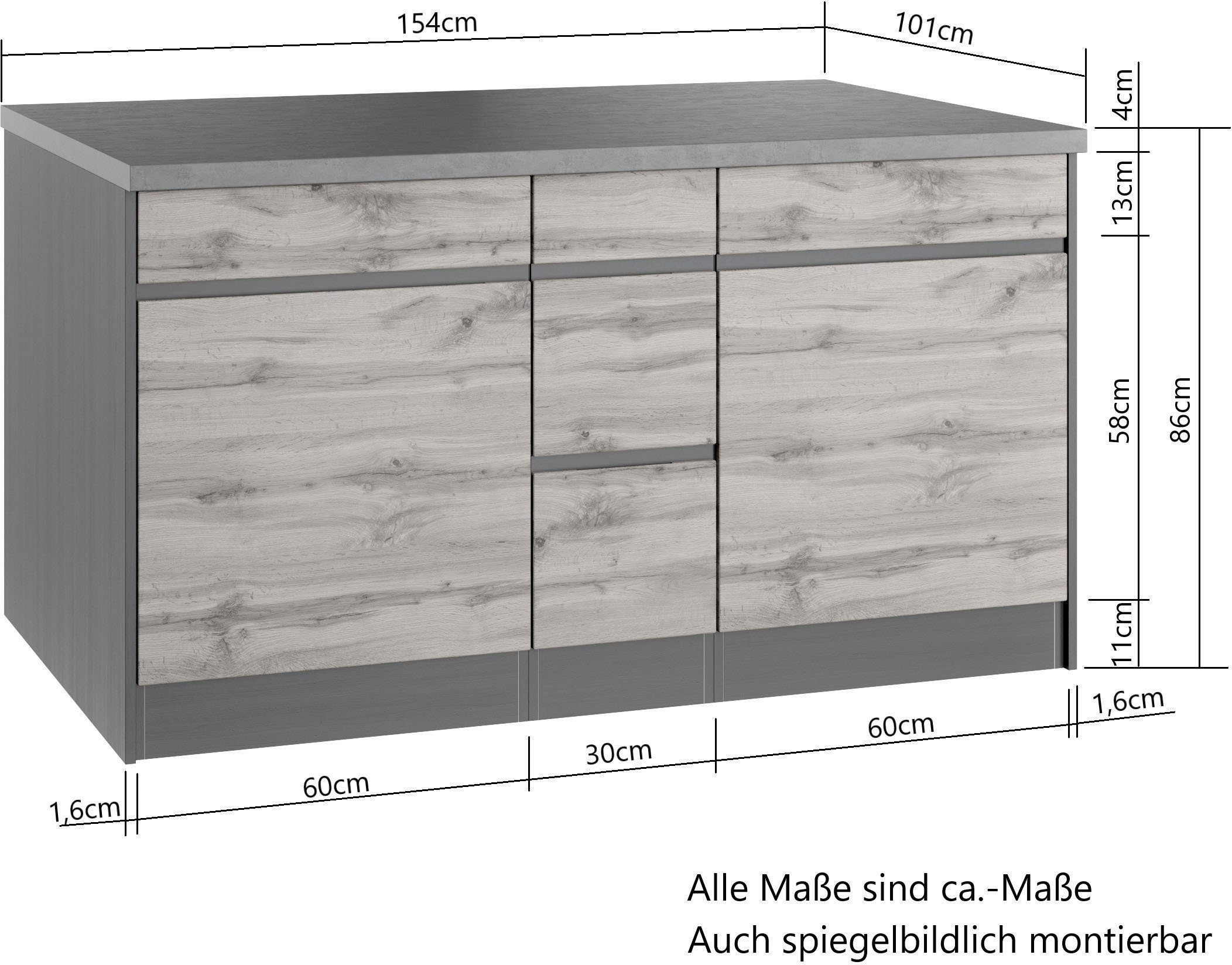 HELD MÖBEL Küche Riesa, Stellbreite 340x150 cm, wahlweise mit oder ohne E-Geräte