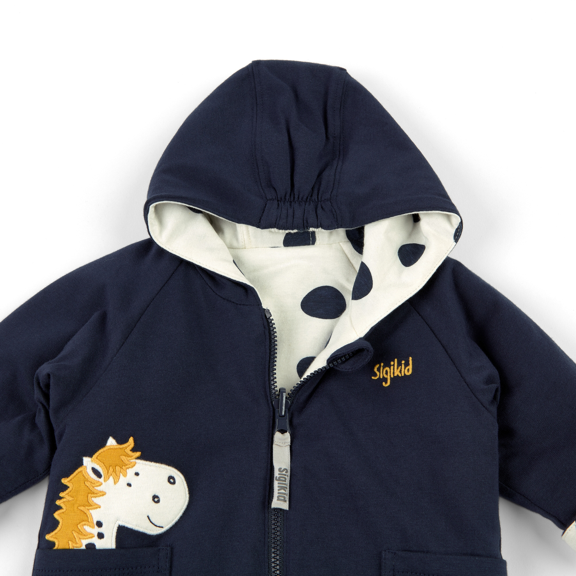 Wattierte Baby Wendejacke Tupfen Pony, dunkelblau oder w
