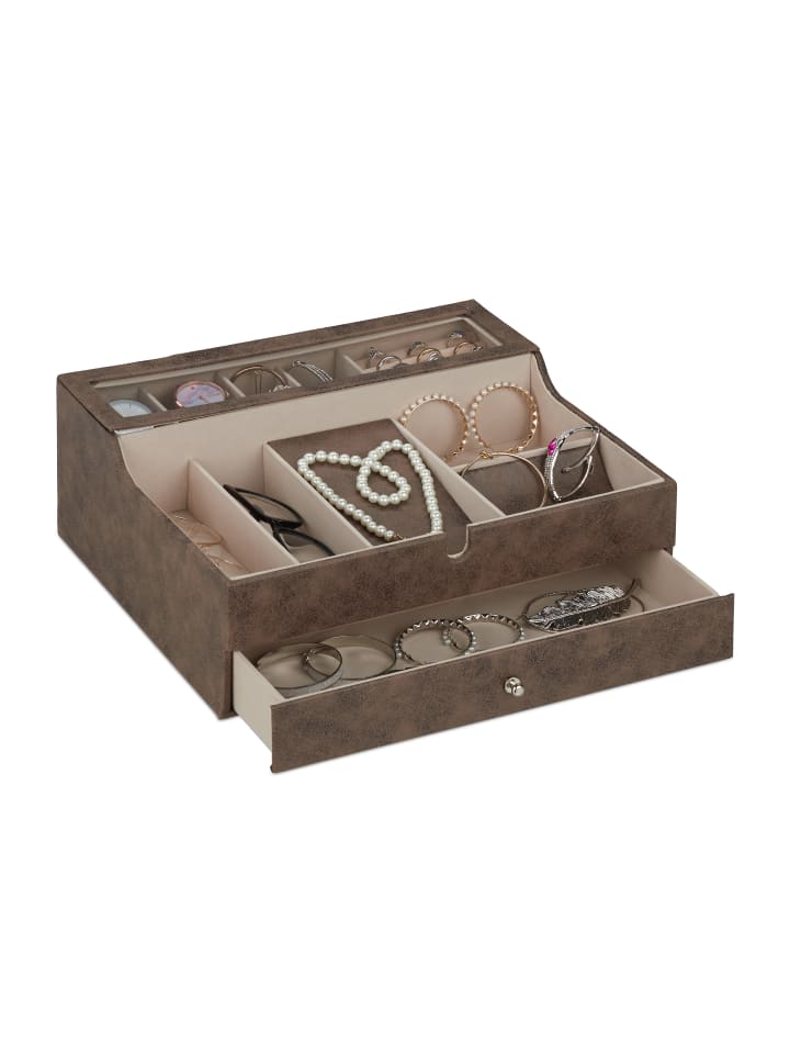 relaxdays Schmuckkästchen in Braun - (B)34 x (H)13 x (T)31 cm günstig kaufen onesize