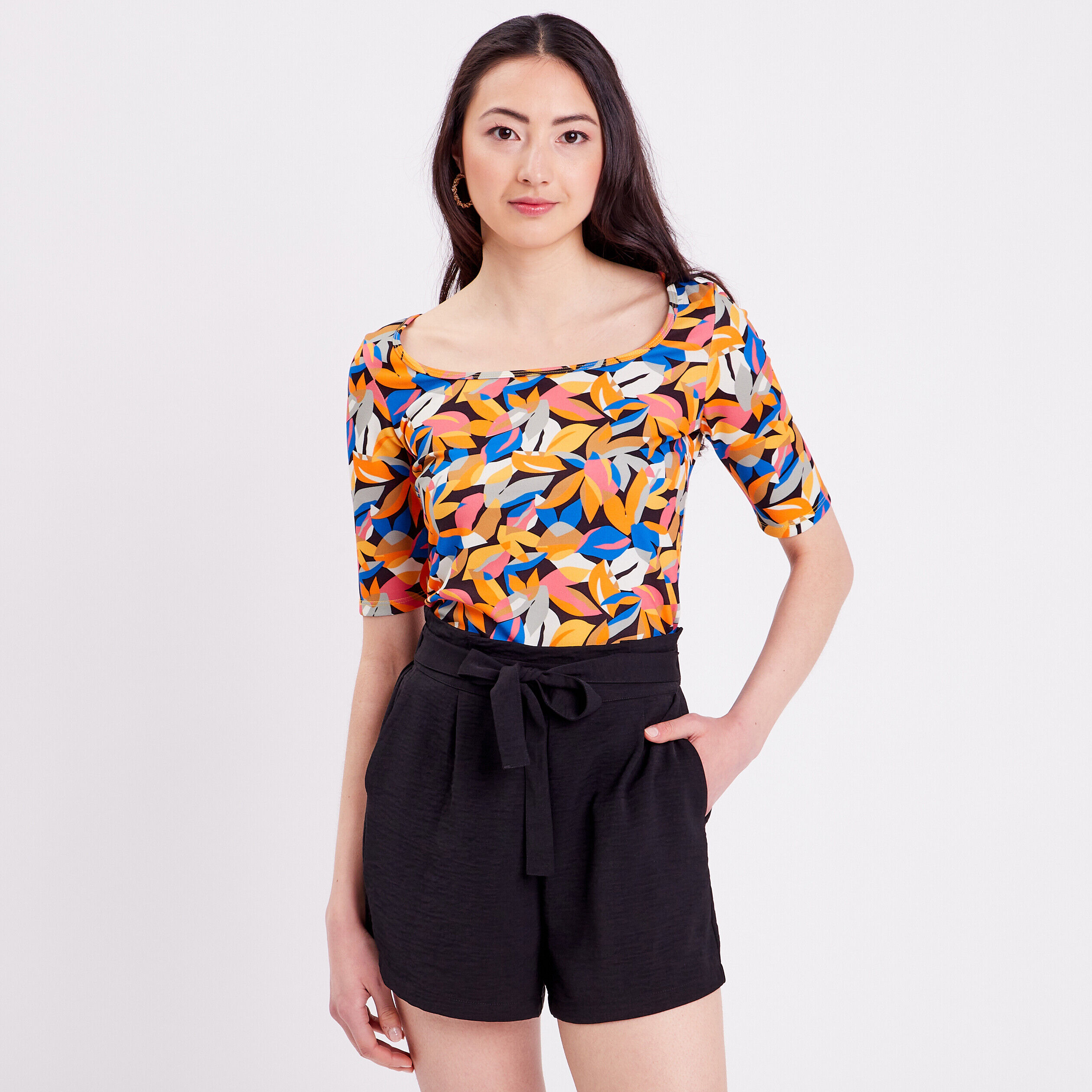 T-shirt à manches courtes noir femme | Cache Cache