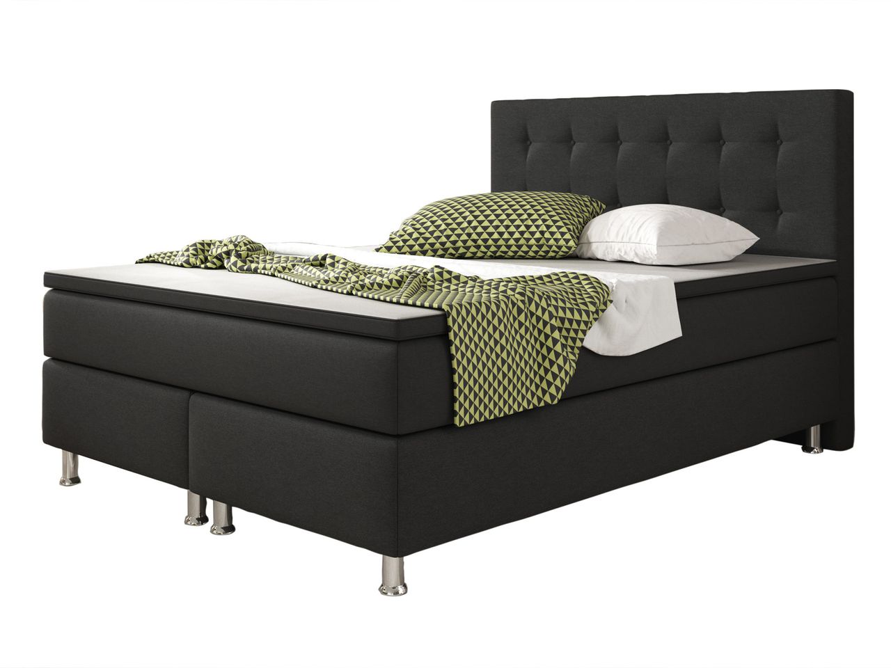 IHG Boxspringbett Köln 140x200 Webstoff Schwarz