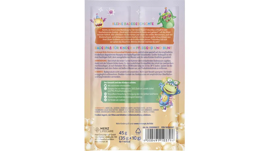 tetesept Kinder Badespaß Knisterschaumbad Monsterparty 45 g