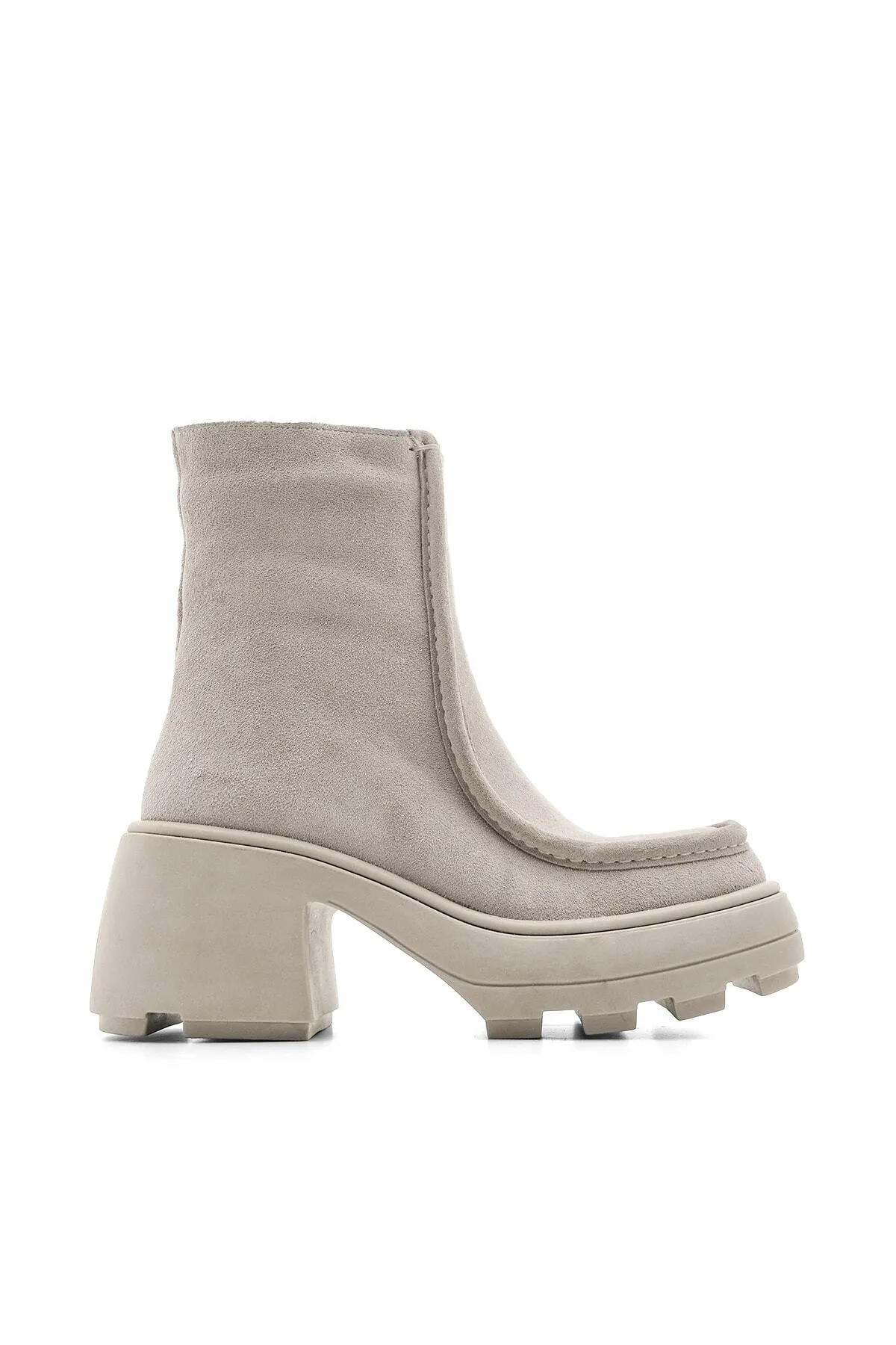 Marjin  Damen Lederstiefel mit Absatz und Reißverschluss Bevaz Beige Wildleder