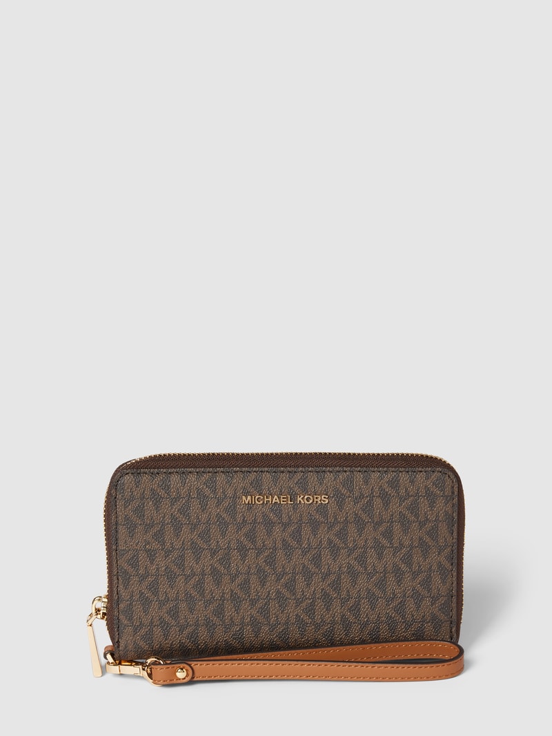 Portemonnaie mit Allover-Logo-Muster Modell 'JET SET' in dunkelbraun