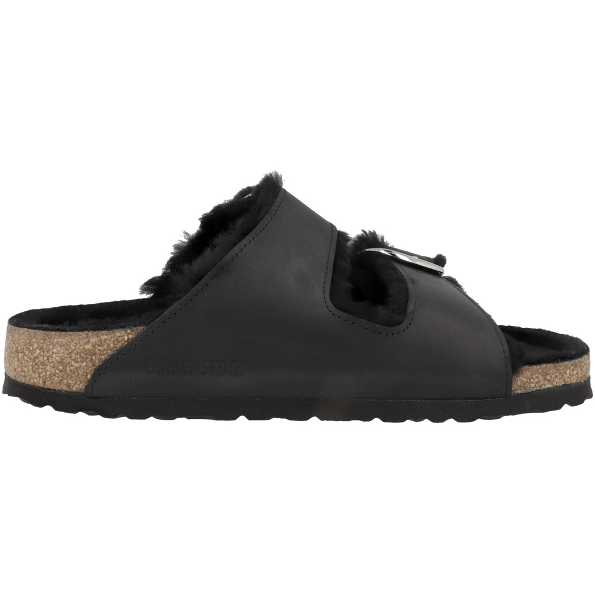Birkenstock Arizona Big Buckle Lammfell Geöltes Nubukleder schmal Sandale schwarz