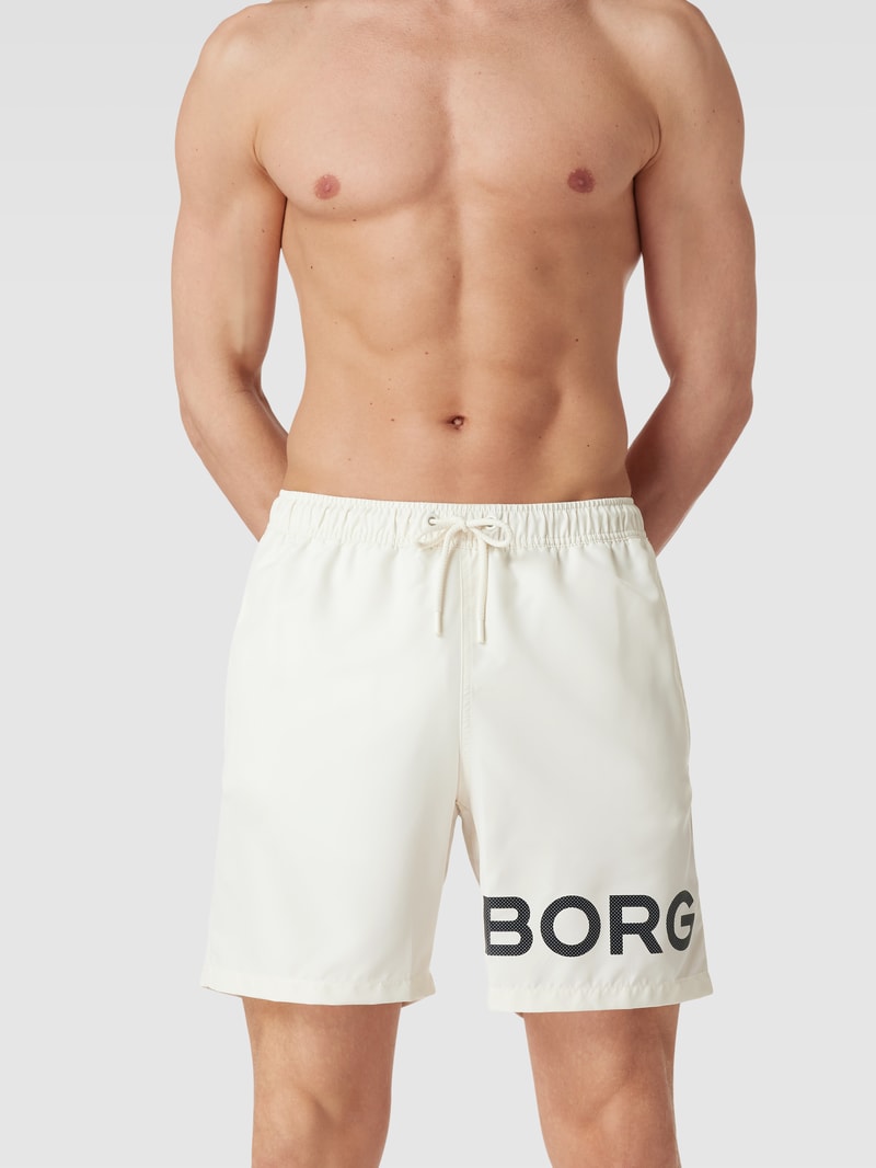 Badehose mit Label-Print Modell 'SHELDON' in offwhite