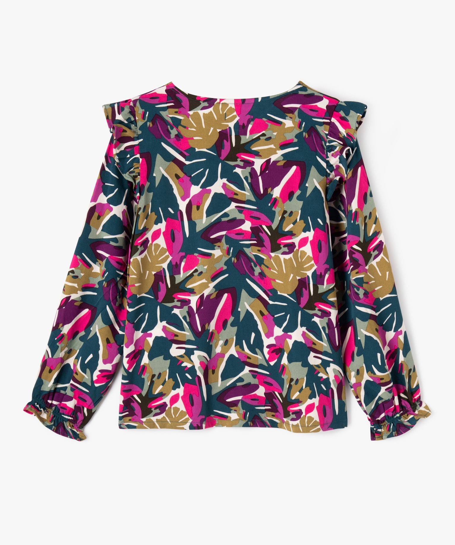 Chemise imprimée à manches longues avec volants fille multicolore | GEMO