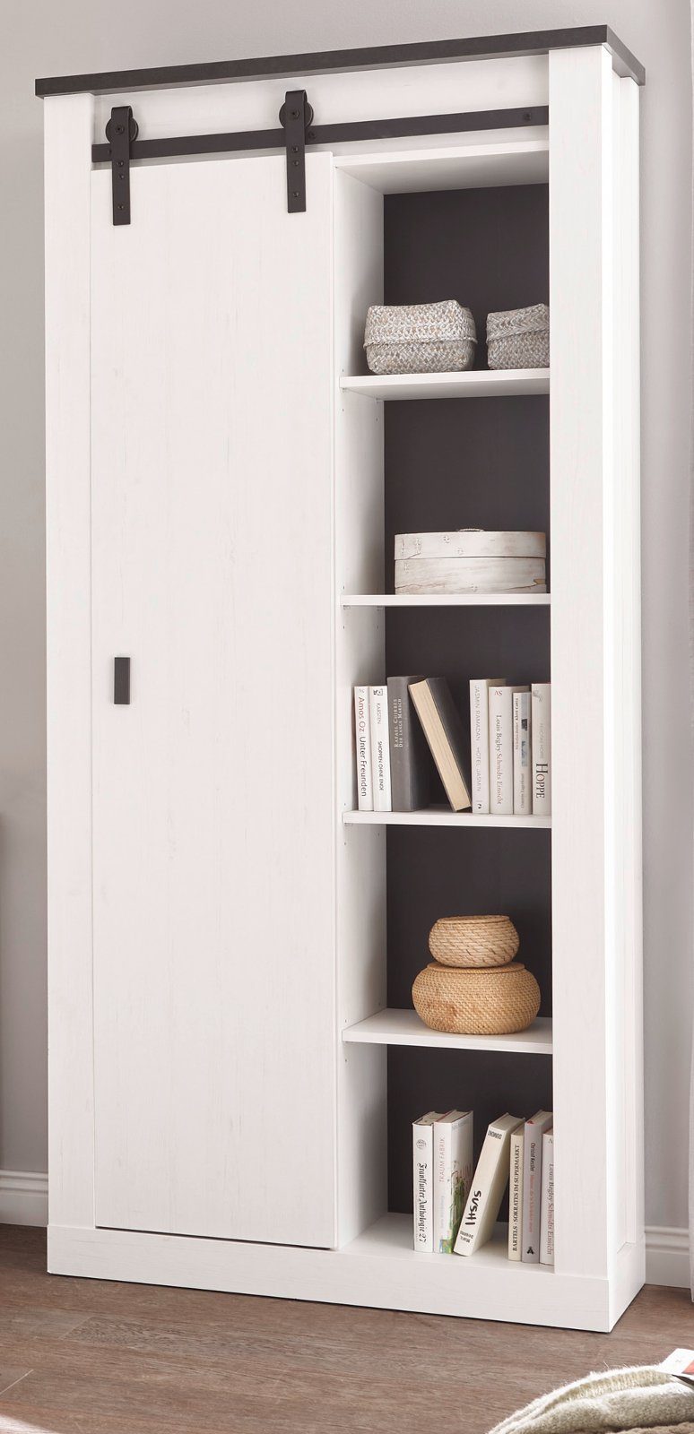 Furn.Design Mehrzweckschrank Stove (Flur- und Schuhschrank in Pinie weiß Landhaus, 93 x 201 cm) mit Schiebetür