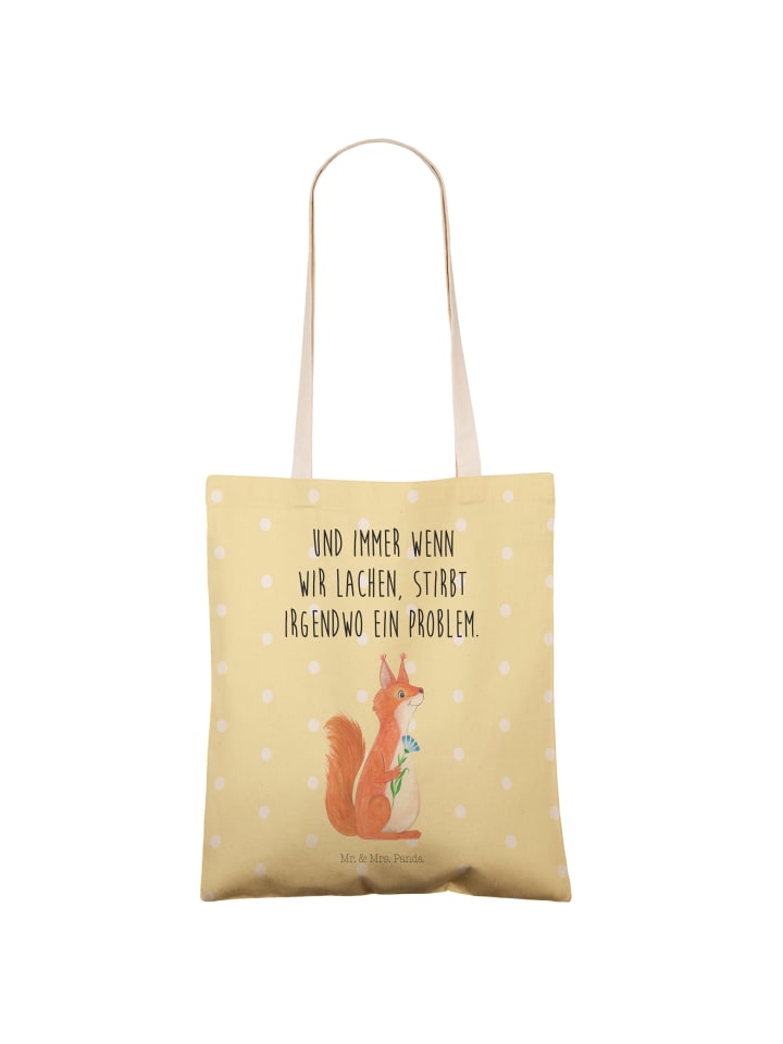 Mr. & Mrs. Panda Einkaufstasche Eichhörnchen Blume mit Spruch in Gelb Pastell günstig kaufen onesize