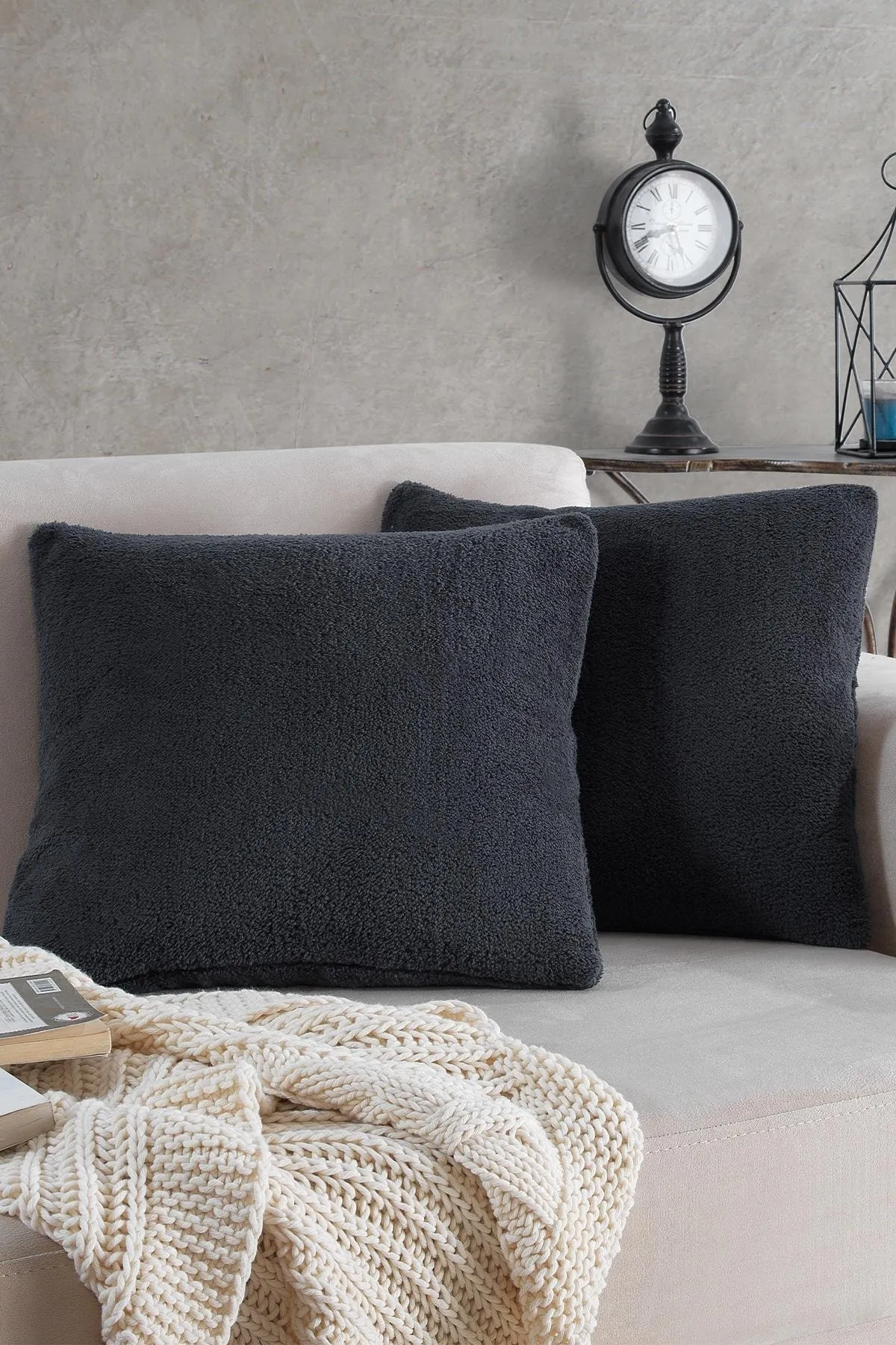 MaisonArt  Sofa | 2 Stück anthrazitfarbener Welsoft-Kissenbezug, 44 x 44 cm