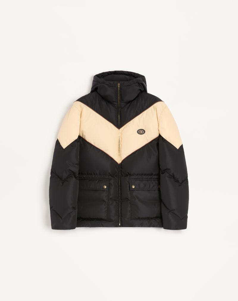 Valentino letvægts nylon dunjakke med hætte, indlagt V- og V-logomærke