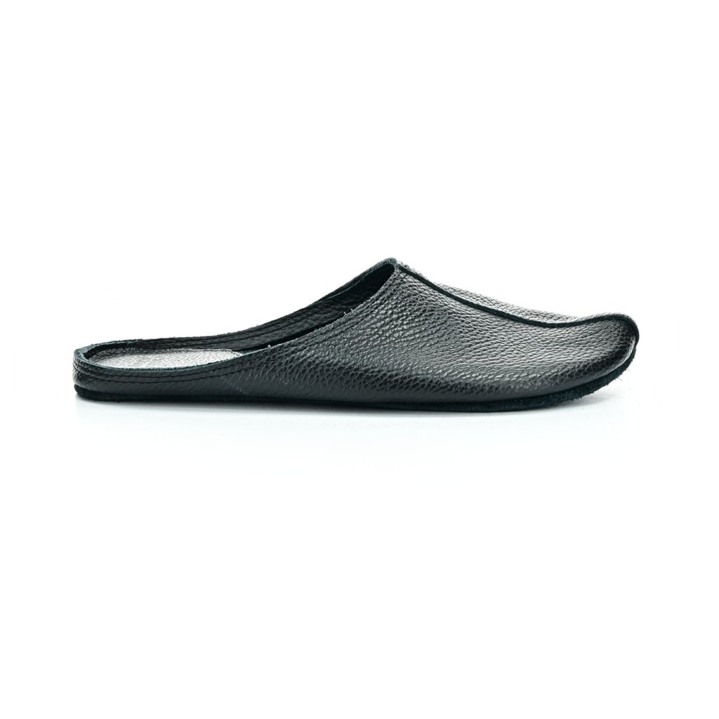 OmaKing Leather Slippers schwarze Hausschuhe