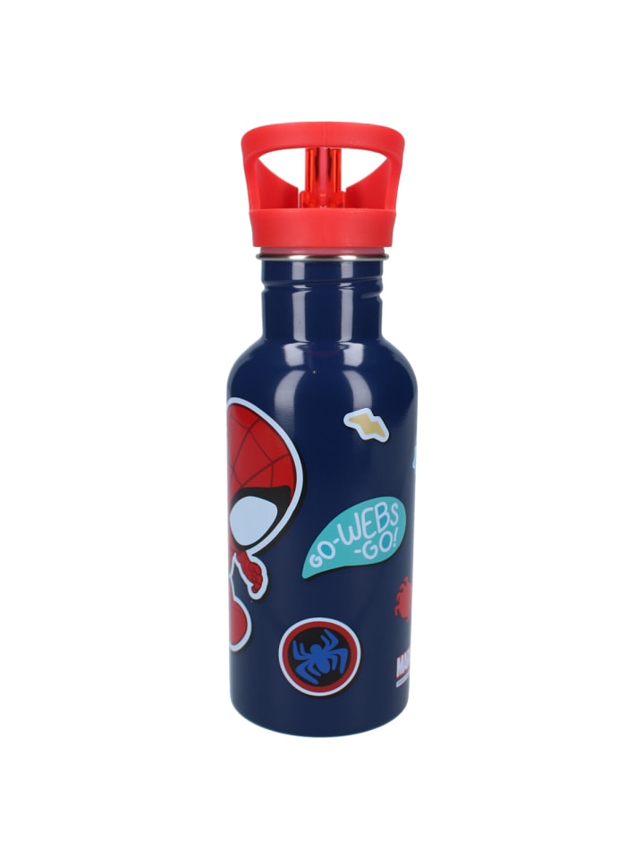 Spiderman Kinder Trinkflasche 500 ml mit Strohhalm und Twist-off-Verschluss in Blau günstig kaufen 22 cm