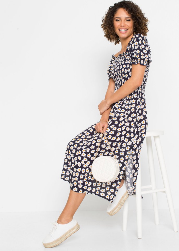 bedrucktes Kleid mit Smok aus nachhalitger Viskose