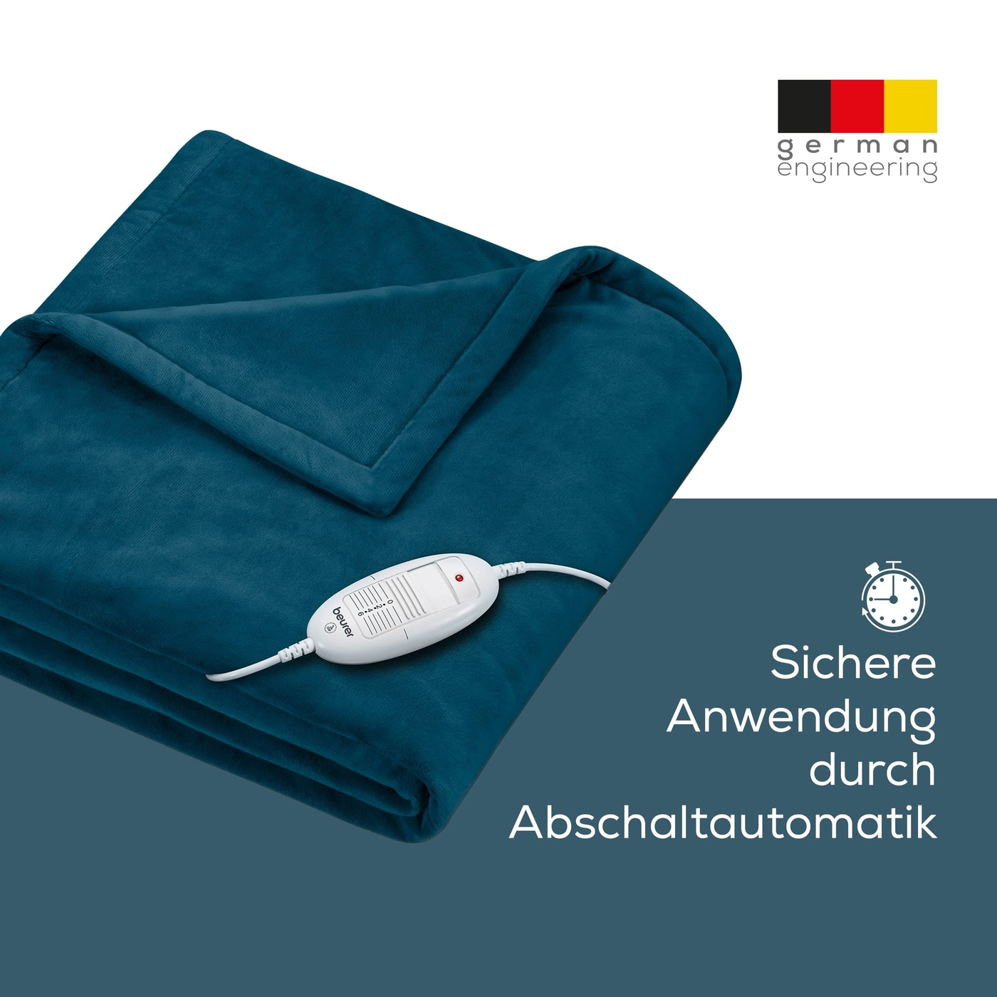 Beurer Wärmezudecke HD 75 Cosy Ocean-Atmungsaktive Heizdecke in trendigem Blau mit anschmiegsamer Flauschfaser