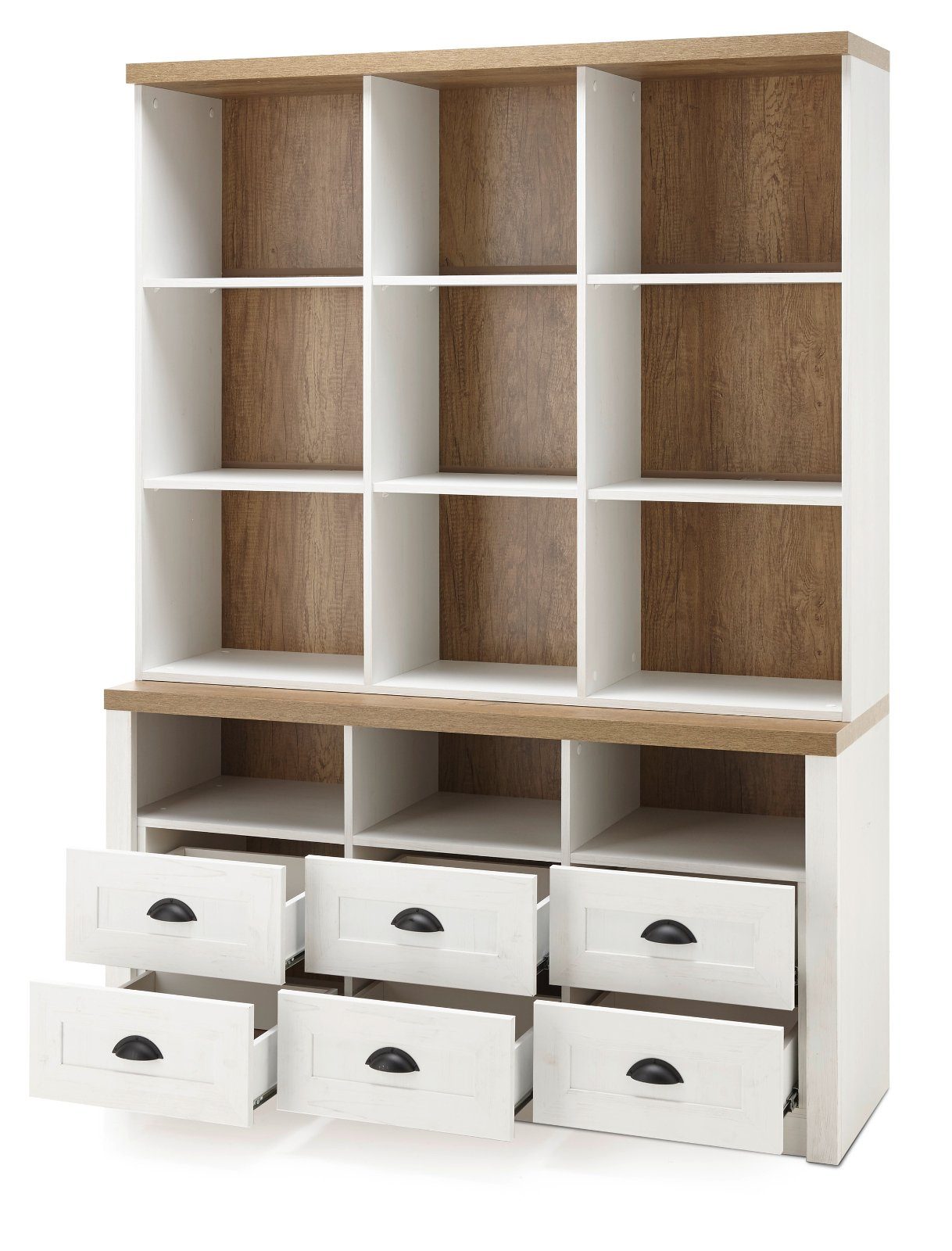 Furn.Design Buffet Seyne (Buffetschrank in Pinie weiß und Eiche hell, 130 x 180 cm) moderner Landhausstil, mit 6 Schubladen