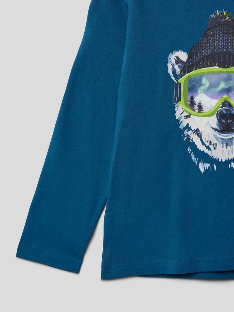 Longsleeve mit Motiv-Print in petrol