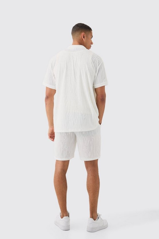 Geripptes Oversize Hemd & Shorts mit Animalprint