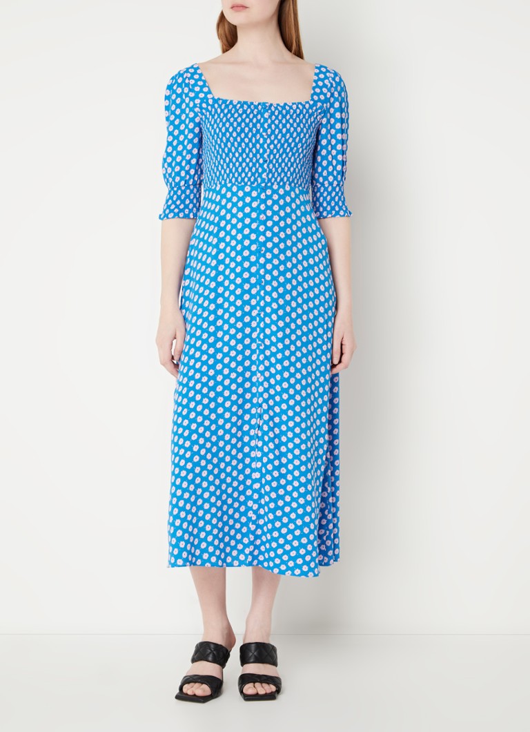 Rochie midi tip cămașă Whistles cu volane și imprimeu floral.