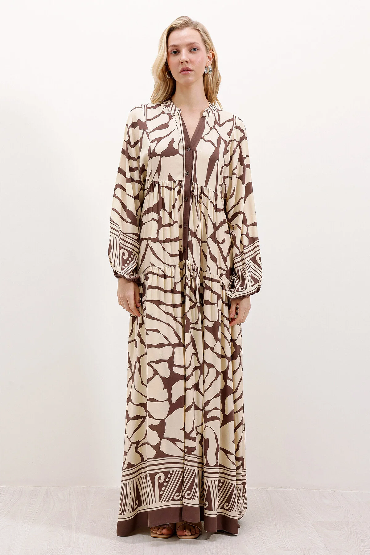 Bigdart  2423 Authentisches gemustertes Kleid - Braun