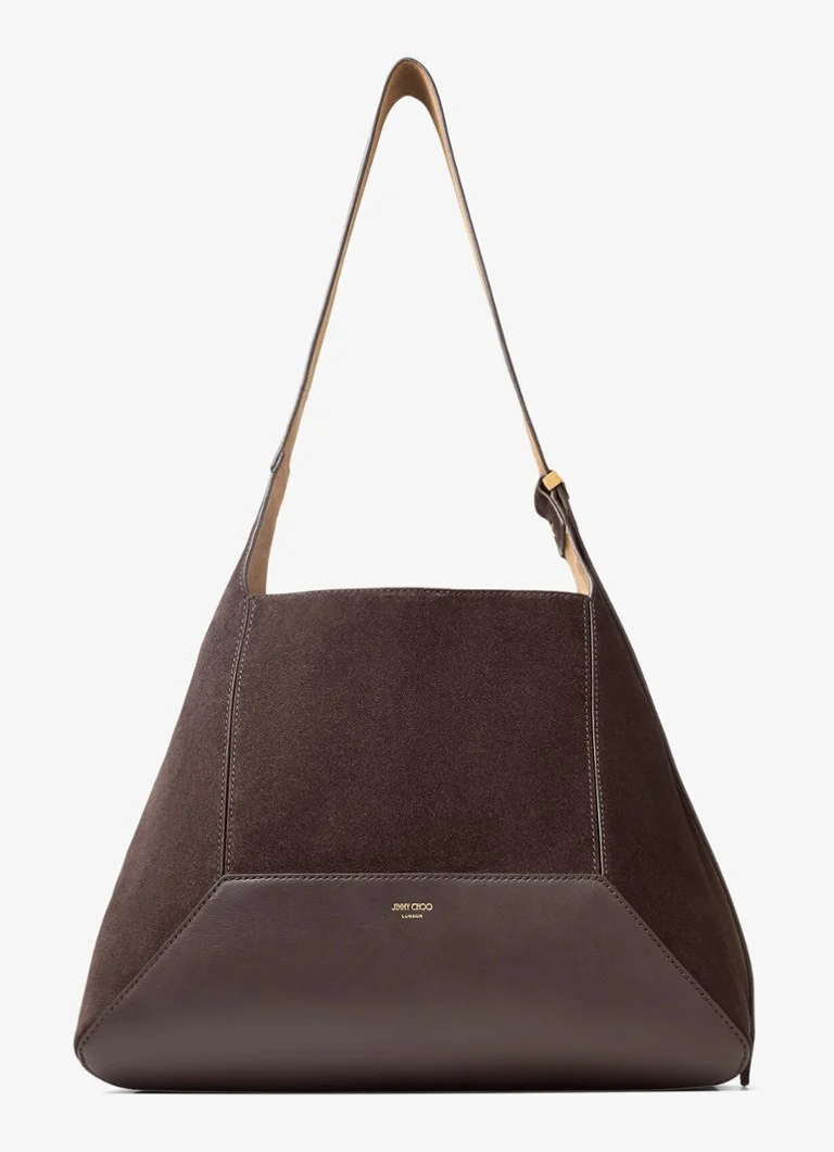 Geantă de umăr Jimmy Choo Diamond Hobo/M din piele întoarsă cu detalii din piele.