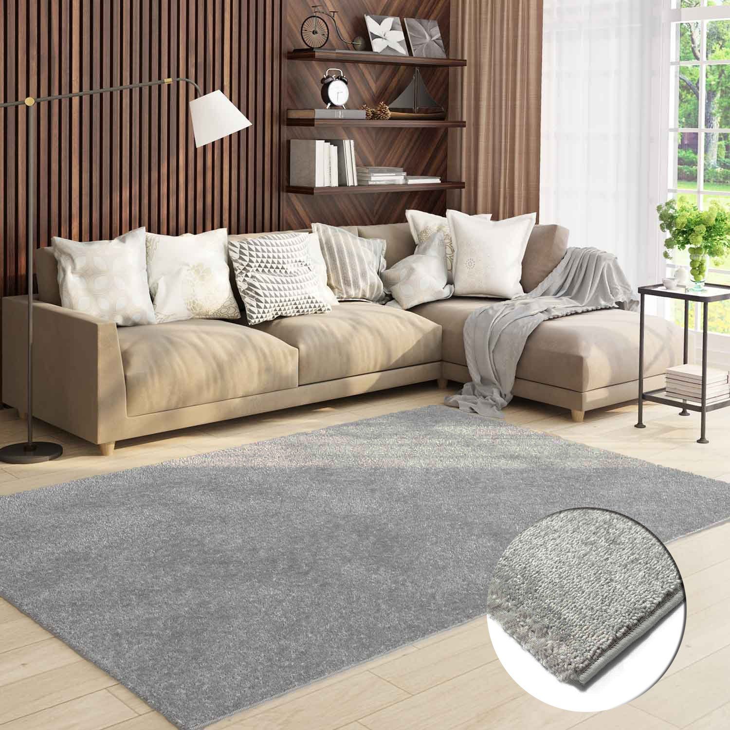 Teppich Kurzflor Wohnzimmer, Vimoda, Rechteckig, Höhe: 8 mm, Extra Weich, gewebt, Einfarbig, Modern, Versch. Größen Farben