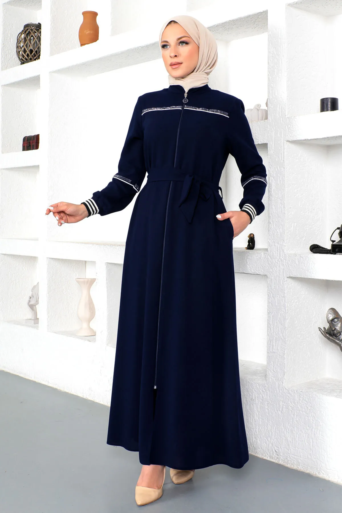 Tesettür Dünyası  Gerippter Hijab Abaya Tsd230328 Marineblau