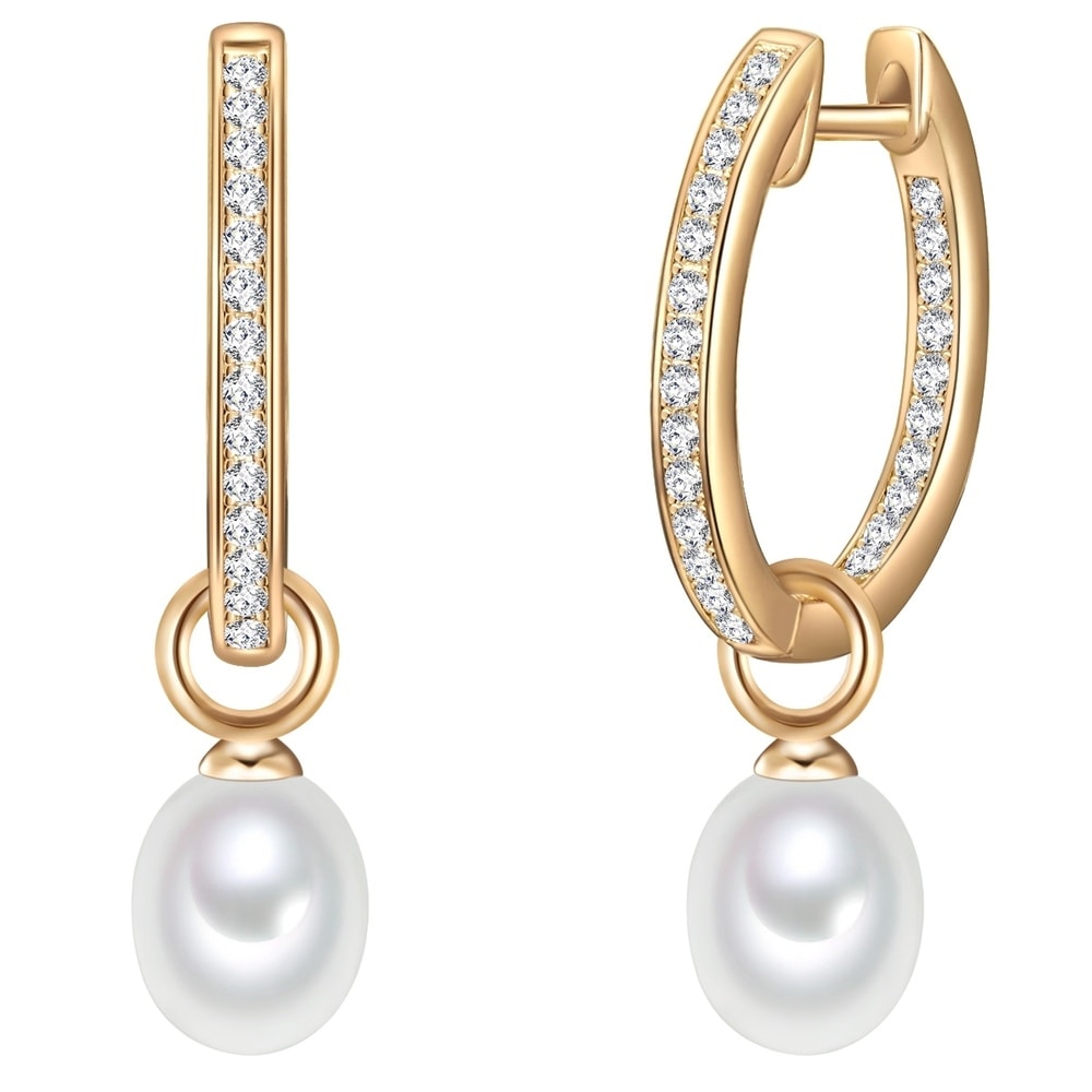 Valero Pearls Créoles en argent Argent sterling Oxyde de zirconium (CZ) Perle de culture d'eau  Boucles d'oreilles