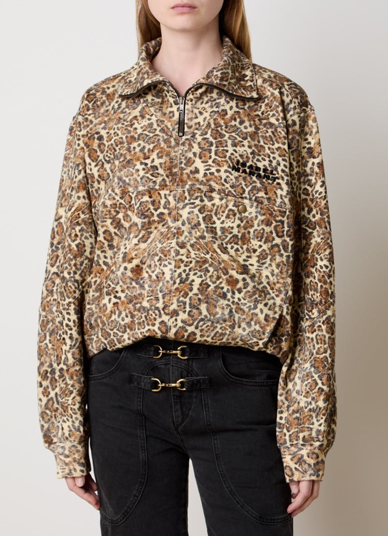 Maglione Isabel Marant Wilda con stampa leopardata e mezza zip
