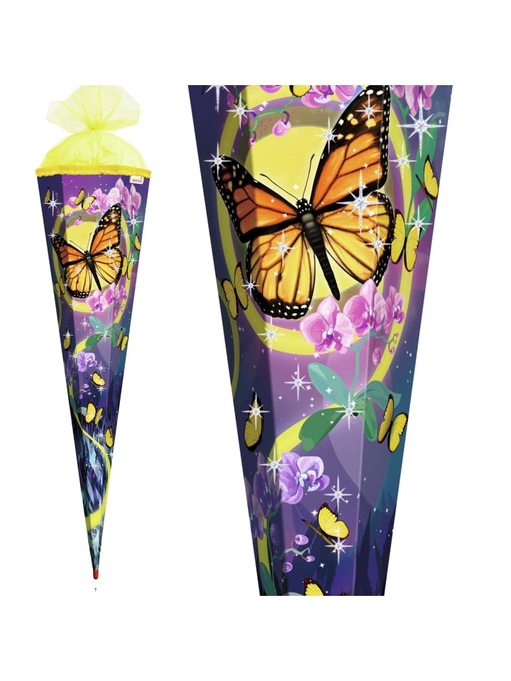 ROTH Schultüte groß Schmetterling 85 cm, Glitter Rüschenborte in Bunt günstig kaufen onesize