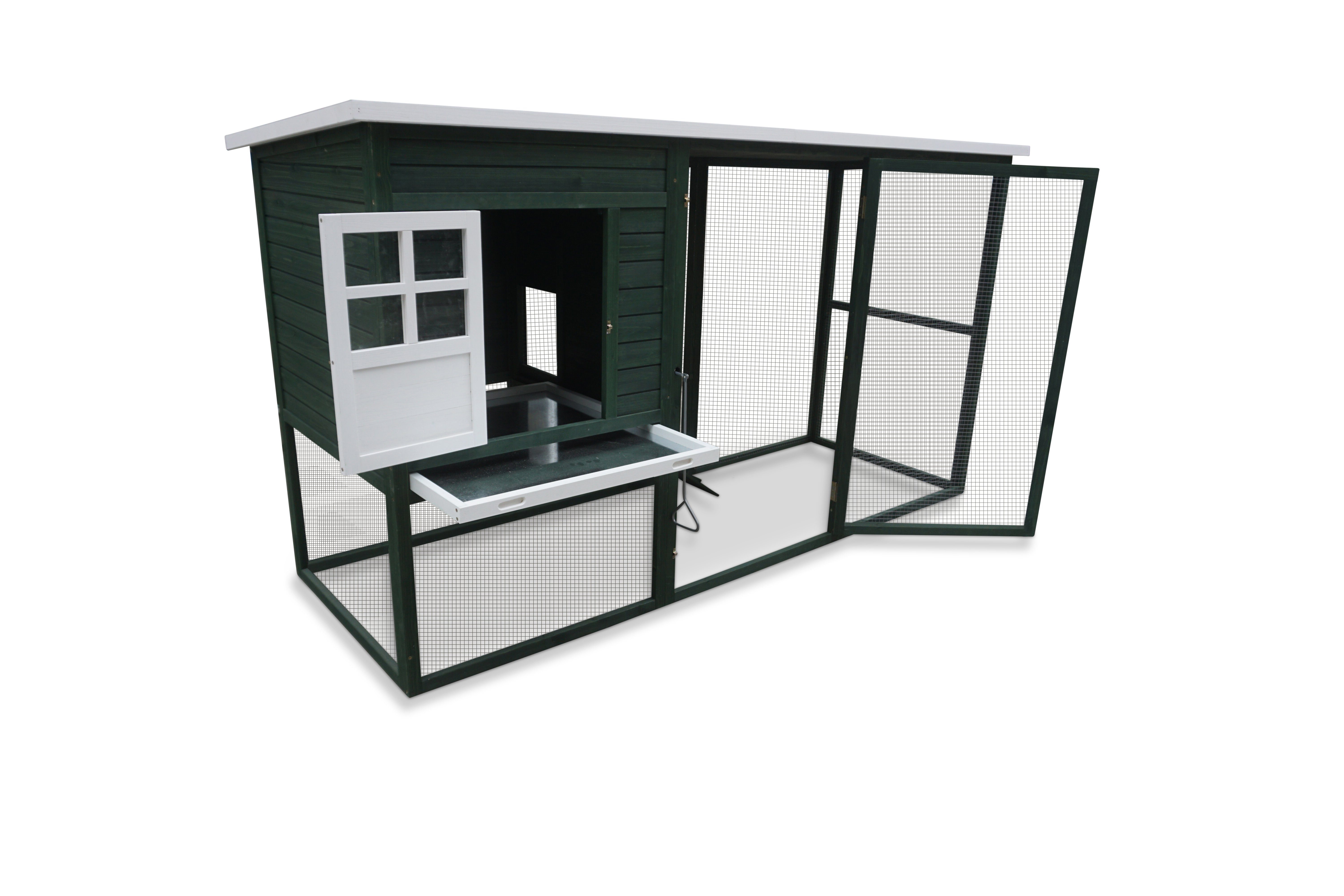 ELMATO Kleintierstall Elmato 11015 Hasenstall XL Käfig mit Freilauf grün, 233x85x127cm