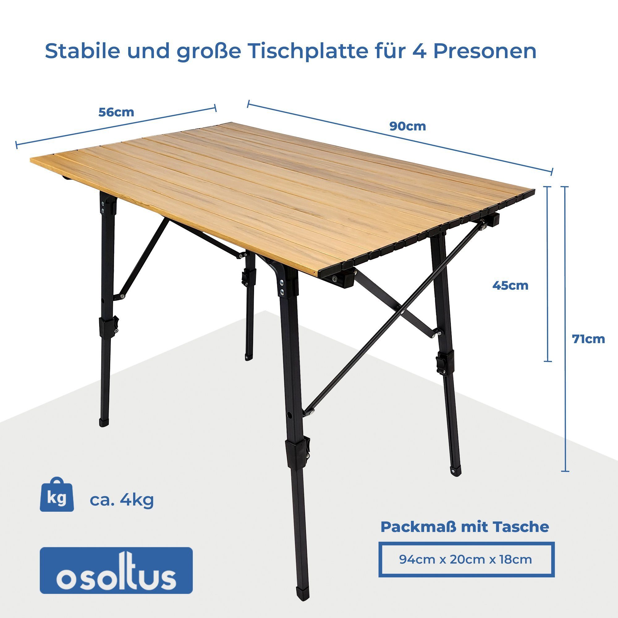 osoltus Campingstuhl osoltus Camping Klapptisch Alu Tisch Fjord 90cm x 59cm